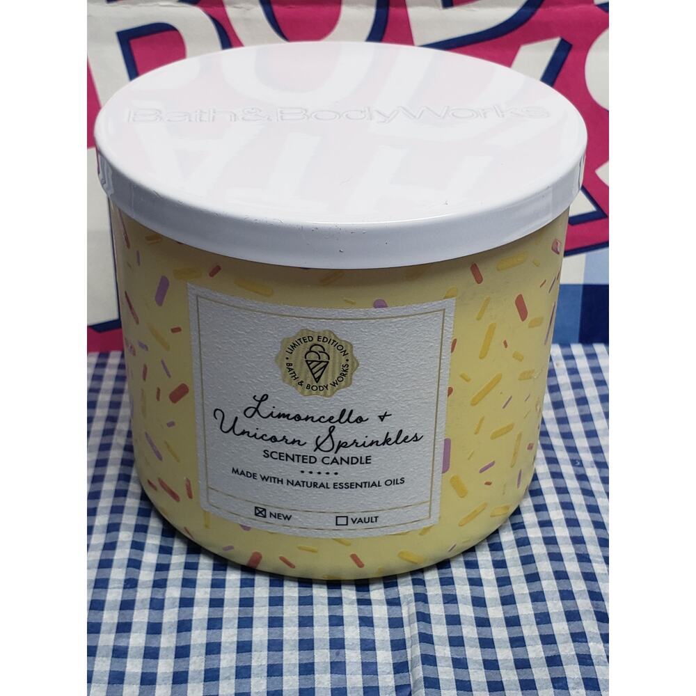 BBW Limoncello & Unicorn Sprinkles Large 3 Wick Candle Home Fragrance Decor